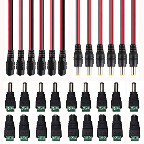 Ohaha 12Pair 18AWG 5.5 x 2.1mm DC Power Pigtails Cable Female& Male Connectors with 12Pair 5.5 x 2.1mm 5.5 x 2.1mm DC Power Jack Plug Adapter Connec for CCTV Security Camera and Lighting Power Adapter