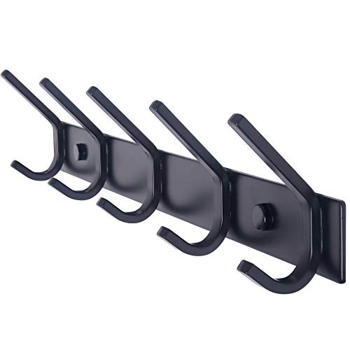 WEBI Coat Rack Wall Mounted,5 Coat Hooks for Hanging Coats,Heavy Duty Metal Double Hook Rack Hook Rail Wall Coat Rack with Hooks Coat Hanger Wall Mount for Clothes Entryway Jacket,Black