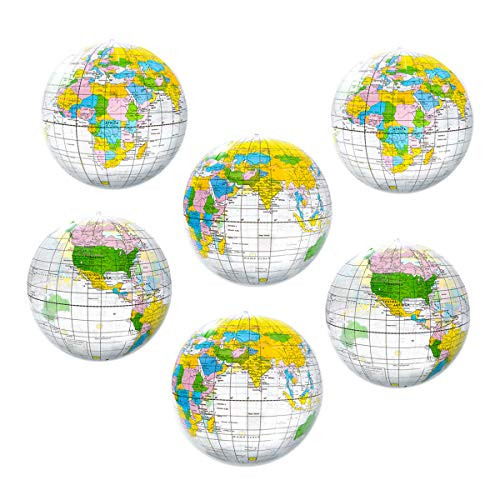 Kicko Inflatable World Globe - Pack of 6-16 Inch Political and Topographical Clear Globe Inflates - Perfect as Learning Resources, School Supply, Educational Toy, Novelty Prop