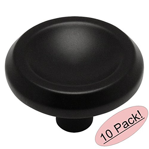 10 Pack - Cosmas 4623FB Flat Black Cabinet Hardware Round Knob - 1-1/8" Diameter