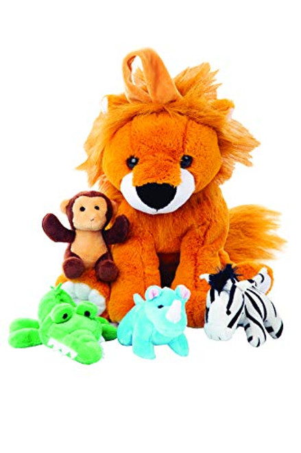 Plush Large Lion Carrier with 4 Mini Plush Animal Sound Toys | Plush Animal Toy Baby Gift | Toddler Gift (Lion Carrier with Animals)