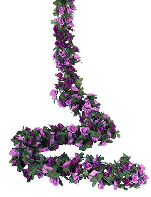 Miracliy 5 Pack 41 FT Fake Rose Vine Flowers Plants Artificial Flower Hanging Rose Ivy Home Hotel Office Wedding Party Garden Craft Art Décor (Purple)