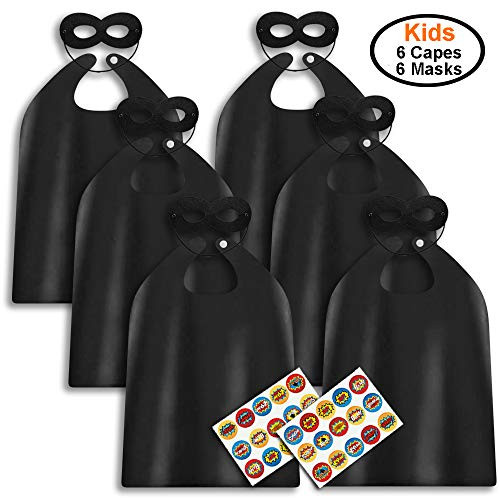 ADJOY Superhero Capes and Masks for Kids Birthday Party - DIY Dress Up Costumes - 6 Sets Pack (Black)