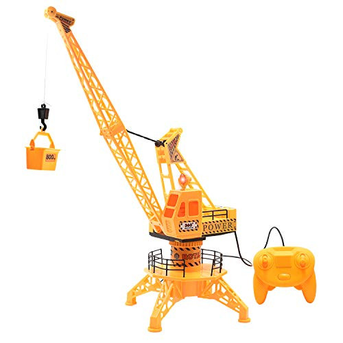 Jeestam RC Tower Crane Toy for Kids, Simulation DIY Wired Tower Crane Remote Control Engineering Vehicle Construction Toy Truck with 360° Rotation, Lights & Sound for Boys Gifts (Yellow)