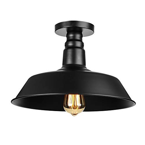 Industrial Simple Mini Ceiling Light - LITFAD 14" Vintage Antique Chandelier Pendant Lamp Edison Semi Flush Mounted Pendant Light Black