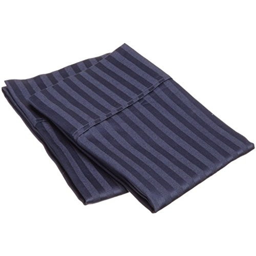 Superior Combed Cotton 300 Thread Count Pillowcase Pair Stripe, Navy Blue, King