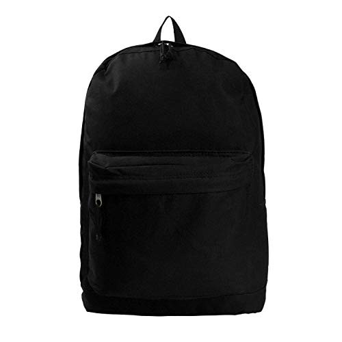 Basic Backpack Classic Bookbag Simple School Book Bag Casual Student Daily Daypack 18 Inch with Curved Shoulder Straps Black