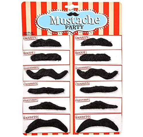 Rhode Island Novelty Black Mustache Party Pack 3 Packs of 12