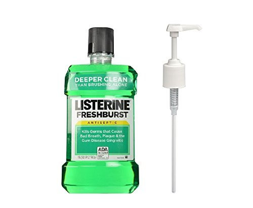 Listerine Bundle, Antiseptic Mouthwash FreshBurst 1.5 Liter and Listerine Pump for 1.5 or 1 Liter Bottles