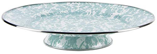 Enamelware - Sea Glass Teal Swirl Pattern - 12.5 Inch Cake Plate