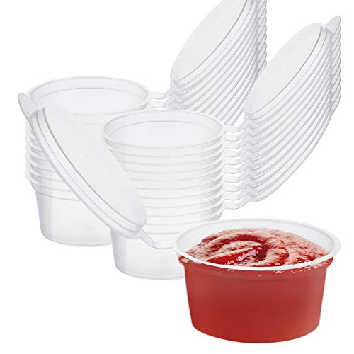 OTOR 100 Sets - 2 oz Disposable Plastic Portion Cups with Lids Condiment Cup, Jello Shot, Souffle Portion, Sampling Cup