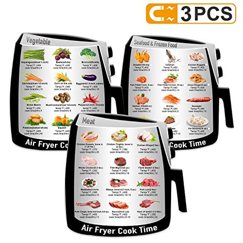 3 Pack Air Frying Cook Time Chart Guide Recipes CookBook, More Food Types Food Images Magnetic Cheat Sheet, Quick Reference Guide for Common Food Materials, Best Gift for Husband, Wife, Mom, Daughter
