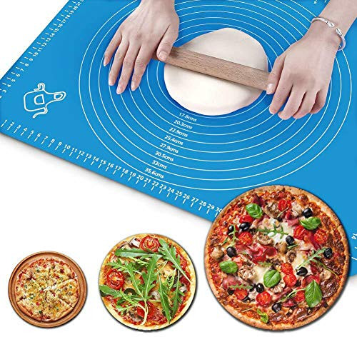 Silicone Baking Mat with Measurements - Heat Resistant, Non-Stick, Reusable Non-Slip Pastry Baking Mat, Easy to Clean Pastry Sheet for Rolling Dough - Blue