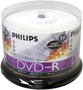 Philips Dm4I6B50F/17 4.7 Gb Inkjet-Printable Dvd-R (50-Ct Spindle)