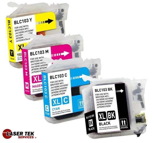 Laser Tek Services Compatible Ink Cartridge Replacements for Brother LC103BK, LC103C, LC103M, LC103Y (Black, Cyan, Magenta, Yellow, 4-Pack) Laser Tek Services Compatible Ink Cartridge Replacements for Brother LC103BK, LC103C, LC103M, LC103Y (Black, Cyan, Magenta, Yellow, 4-Pack)