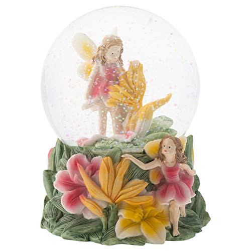 Elanze Designs Yellow Lilly Fairy Friends 100MM Musical Water Globe Plays Tune Fur Elise