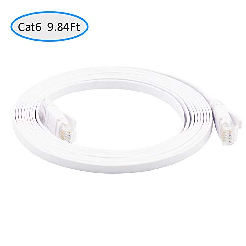 Alrolink RJ45 Cat6 Ethernet Cable 9.84Ft,Internet Cable Flat Network LAN Patch Cord White with Clips Snagless Rj45 Connectors,High Speed Computer Wire for Ps4,Xbox,Router,Modem,Network Switch