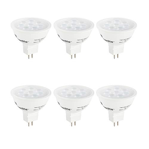 LED MR16 GU5.3 Spotlight Light Bulb, 7W (50W Equivalent), Dimmable, 3000K Bright White, 520 Lumens, Energy Star, 12V, (6 Pack)