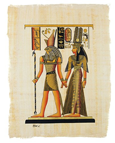 Leolana Egyptian Papyrus "Nefertari Led By Horus" Hand Painted Painting on 100% Authentic Egyptian Papyrus Paper-9x13-Black & Gold