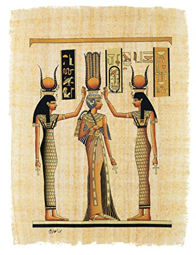 Leolana Egyptian Papyrus Coronation of Queen Nefertari Hand Painted Painting on 100% Authentic Egyptian Papyrus Paper-9x13-Black & Gold