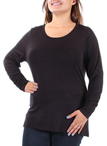 Alfani Womens Long Sleeves Ruched Pullover Top Black XL