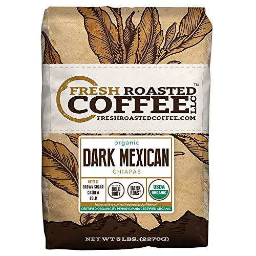 Dark Mexican Chiapas Organic Coffee, Whole Bean, Fresh Roasted Coffee LLC. (5 lb.)