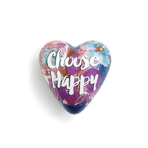 DEMDACO Choose Happy Floral Purple Splash 2 x 2 Resin Stone Art Heart Token Figurine