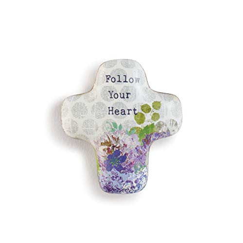 DEMDACO Follow Your Heart Floral Purple 2 x 2 Resin Stone Artful Cross Token Figurine