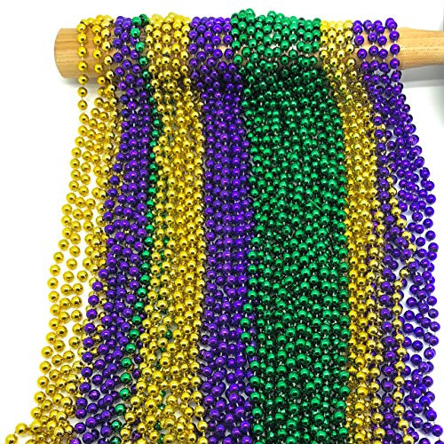 GiftExpress 6 Dozen Round Metallic Purple Gold and Green Mardi Gras Beads