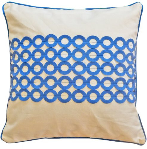 Decorative Continuous Circles Stripes with Piping Throw Pillow COVER 18" Blue