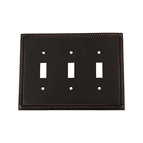 Nostalgic Warehouse 719676 Rope Switch Plate with Triple Toggle Timeless Bronze