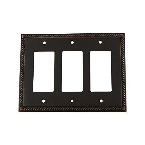 Nostalgic Warehouse 719679 Rope Switch Plate with Triple Rocker Timeless Bronze