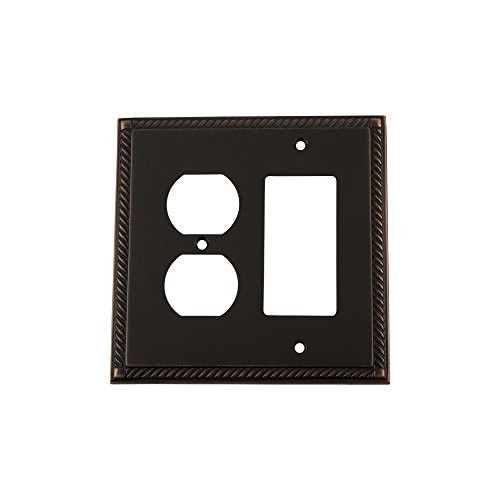 Nostalgic Warehouse 719684 Rope Switch Plate with Rocker and Outlet Timeless Bronze