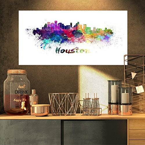 Designart Houston Skyline-Cityscape Canvas Artwork Print-32x16, 32x16, Purple Designart Houston Skyline-Cityscape Canvas Artwork Print-32x16, 32x16, Purple