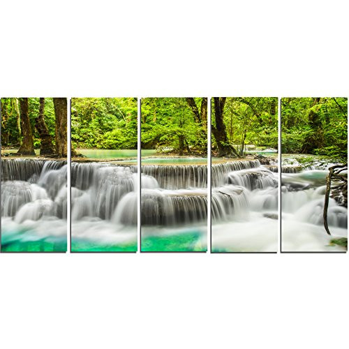 Designart Panoramic Erawan Waterfall-Landscape Photo Canvas Print-60x28-5, 60x28-5 Equal Panels