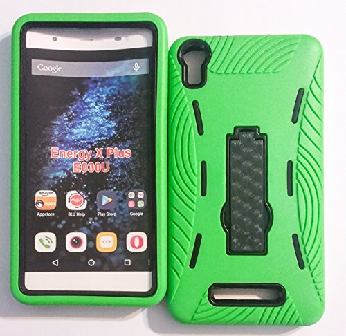 For BLU Energy X Plus E030U / E030L 5.5" Premium Rugged Heavy Duty Case Kickstand Perfect FIT Many Colors Available (Green on Black)