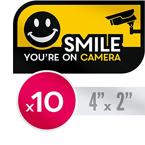 UV Resistant, No Fade Security CCTV Warning Sticker - 10 X Smile You're on Camera Decals