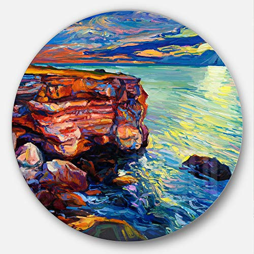 Designart Beautiful Ocean and Cliffs Seascape Painting Metal Wall Art - Disc of 23 inch, 23'' H x 23'' W x 1'' D 1P, Orange Designart Beautiful Ocean and Cliffs Seascape Painting Metal Wall Art - Disc of 23 inch, 23'' H x 23'' W x 1'' D 1P, Orange
