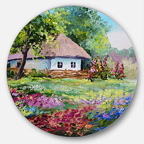 Designart House in The Village Oil Painting Landscape Round Wall Art - Disc of 23 inch, 23'' H x 23'' W x 1'' D 1P Designart House in The Village Oil Painting Landscape Round Wall Art - Disc of 23 inch, 23'' H x 23'' W x 1'' D 1P