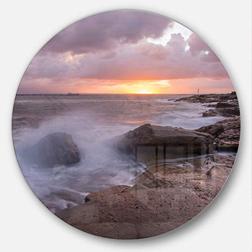 Designart Stormy Waves in Beautiful Australia Beach Seashore Metal Artwork Disc of 23 inch 23'' H x 23'' W x 1'' D 1P Blue/White Designart Stormy Waves in Beautiful Australia Beach Seashore Metal Artwork Disc of 23 inch 23'' H x 23'' W x 1'' D 1P Blue/White
