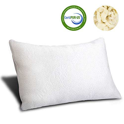 INTEY Shredded Memory Foam Pillows for Sleeping, Adjustable Loft Bamboo Cooling Bed Pillow with Washable Cover for Back Side Stomach Sleepers, Queen