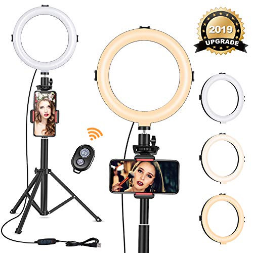 8" Ring Light with Tripod Stand - Dimmable Selfie Ring Light LED Camera Ringlight with Tripod and Phone Holder for Live Stream/Makeup/YouTube Video, Compatible for iPhone Android, Remote(Upgraded)