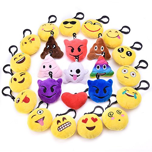 24PCs Emoji Key Chain Mini Plush Pillows Toys for Emoji Party Favors, Emoji Party Decorations