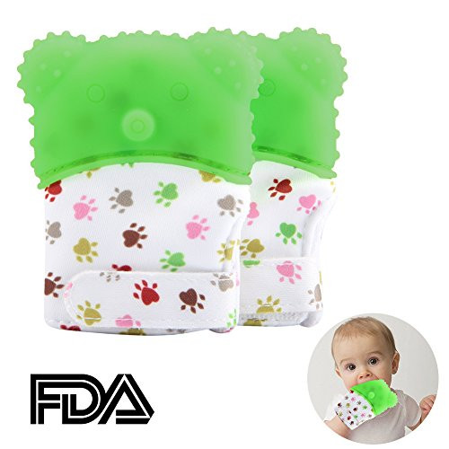 2-Pack Baby Teething Mitten Self-Soothing Teething Glove BPA Free Pain Relief Teether Toy (Green)