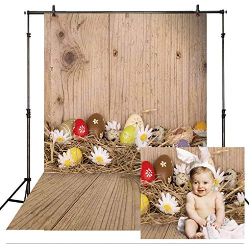 Allenjoy 5X7ft Happy Easter Theme Backdrops for Photography Wooden Floor Backdrop Straw Egg Background for Newborn Baby Shower Boys Girls Kids Adult Photo Portrait for Studio Props