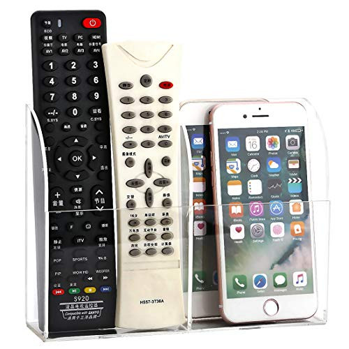 MyJell Acrylic TV Remote Control Holder Wall Mount Storage Box Media Organizer Mobile Phone Holder (Two Compartment)