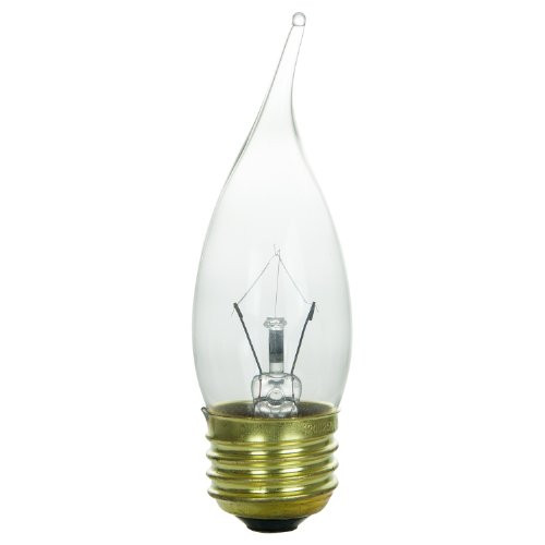 Sunlite 25EFC/32 Incandescent 25-Watt, Medium Based, Chandelier Bulb, Flame Tip, Clear