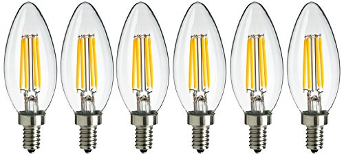 Sunlite CTC/AQ/E12/DIM/CL/27K/6PK 40 Watt Equivalent LED Antique Torpedo Tip Style Chandelier Dimmable Light Bulb (Pack of 6), Warm White