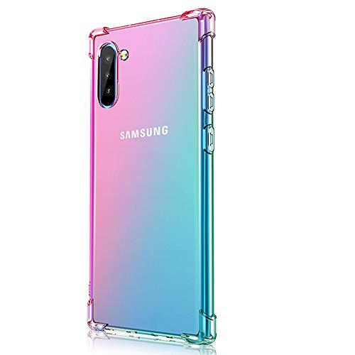 ROSAUI Case for Samsung Galaxy Note 10 Case Soft TPU Bumper Slim Shock Absorption Protective Case Gradient Transparent Phone Cover Anti-Scratch Shockproof Thin Case for Galaxy Note10 (Teal-Pink)