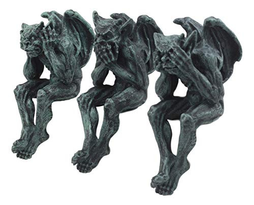 Ebros Notre Dame Winged Hear No Evil See No Evil Speak No Evil Gargoyle Shelf Sitters 5" Tall Gargoyle Statue Set of 3